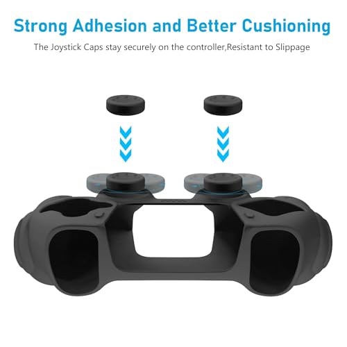 Ergonomic Soft Grip Skin Compatible PS5 Controller Cover, Anti-Slip Silicone with 6 Thumb Grips Accessories Set for PlayStation 5 (Midnight Black) - color: Black