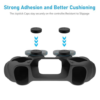 Ergonomic Soft Grip Skin Compatible PS5 Controller Cover, Anti-Slip Silicone with 6 Thumb Grips Accessories Set for PlayStation 5 (Midnight Black) - color: Black