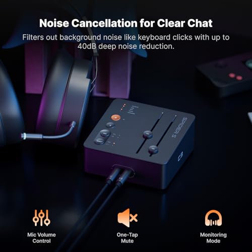 Fosi Audio C3 Gaming DAC Amp for PC, USB External Sound Card with 7.1 Surround Sound, Desktop Volume Control, Footstep Enhancement, Compatible with PS5, Switch, Laptop, Headset for FPS