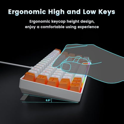 GEODMAER 65% Gaming Keyboard, LED Backlit Mini Wired Keyboard, Ultra-Compact Anti-Ghosting No-Conflict 68 Keys Membrane Gaming Wired Keyboard for PC Laptop Windows Gamer(White-Orange) - color: White-Orange
