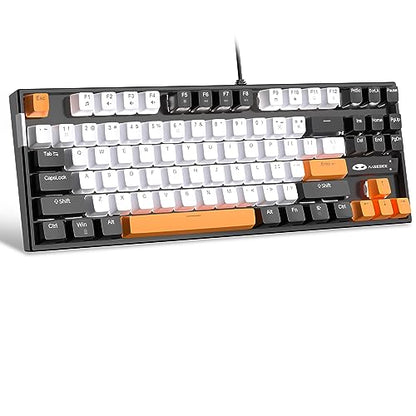 MageGee 75% Mechanical Gaming Keyboard, Yellow Switch, LED White Backlit, 87 Keys Compact TKL Wired Computer Keyboards for Windows Laptop PC Gamer - White/Black - color: White Black/Yellow Switch