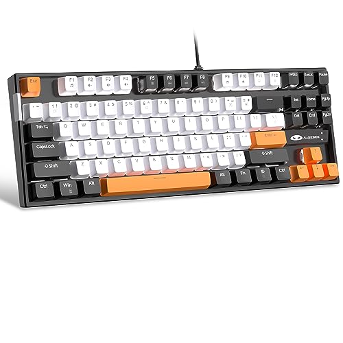 MageGee 75% Mechanical Gaming Keyboard, Yellow Switch, LED White Backlit, 87 Keys Compact TKL Wired Computer Keyboards for Windows Laptop PC Gamer - White/Black - color: White Black/Yellow Switch