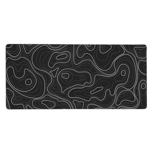 Large Gaming Mouse Pad Black Topographic Contour Mouse Pad with Stitched Edges & Nonslip Rubber Base Extended XXL Long Mousepad Big Desk Mat for Company Office Work, 35.4 x 15.7 in - color: Black Topographic, size: 35.4" x 15.7"