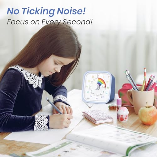 Rainbow Visual Timer for Kids, 60-min Countdown Timer, Light Blue | Protective Case, No Ticking, Mute and Ringing Alarm Available, Time Management Tool, Low Power Reminder, for Study,Game,Work - color: Light Blue Rainbow