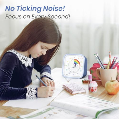 Rainbow Visual Timer for Kids, 60-min Countdown Timer, Light Blue | Protective Case, No Ticking, Mute and Ringing Alarm Available, Time Management Tool, Low Power Reminder, for Study,Game,Work - color: Light Blue Rainbow