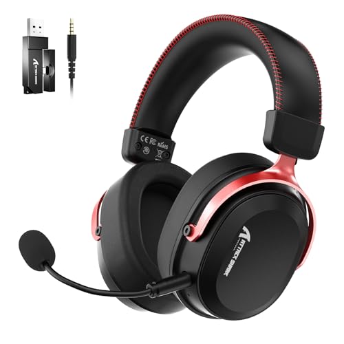 ATTACK SHARK L30Pro Wireless Gaming Headset with 2.4Ghz/BT/Wired, Long Battery Life with Detachable Microphone 7.1 Surround Sound Ultra-Low Latency for PC/PS5/Xbox/Switch/Mobile Black&Red - color: Black/Red