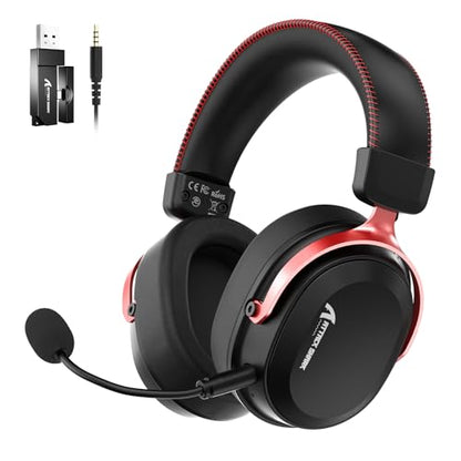 ATTACK SHARK L30Pro Wireless Gaming Headset with 2.4Ghz/BT/Wired, Long Battery Life with Detachable Microphone 7.1 Surround Sound Ultra-Low Latency for PC/PS5/Xbox/Switch/Mobile Black&Red - color: Black/Red