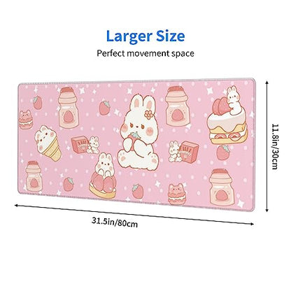 Kawaii Rabbit Strawberry Gaming Mouse Pad Extended Large Mouse Mat 31.5 X 11.8 Inch Nonslip Rubber Base Long Desk Pad Stitched Edges Mousepad Mice Pad for Office Home Game - color: Kawaii Rabbit Strawberry
