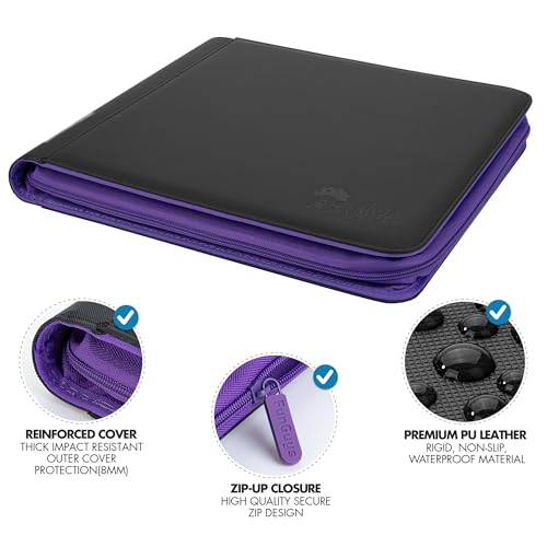 FunGuys Graded Card Binder, 60 PSA Slab Holder, 6 Pocket Graded Card Storage, Slab Binder, PSA Card Graded Display Case Album, Zipper, MTG Card Collection Binder - color: Black and Purple