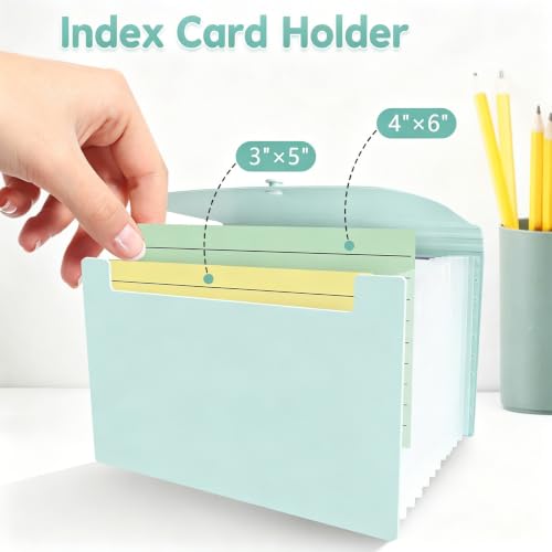 DHATMYC 4x6Index Card Holder Organizer 3x5Flash Note Card Storage Box,Green | A6 File Case Flashcard Notecard Container with Dividers and 13 Expandable Pockets for Recipe Coupon Stickers Scrapbook Paper - color: Green