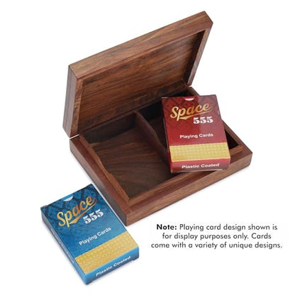 Ajuny Wooden Playing Card Box Brass Inlay Double Deck Set - 6x4.5x1.6 Inch | Poker and Bridge Accessory for Game Nights Travel and Entertaining Thoughtful Anniversary Wedding or Housewarming Present