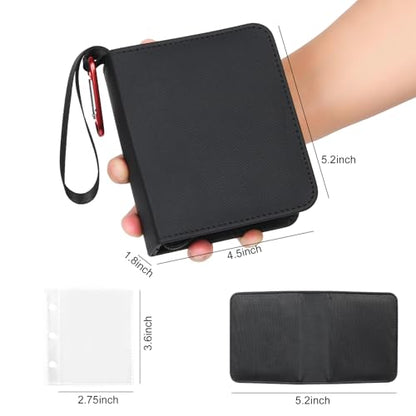 GEAoffice Small 1 Pocket Mini Trading Card Binder Holds 80 Cards, Black | Lightweight, 40 Removable Acid-free & Non-PVC Sleeves, Premium PU Leather, Zip Close Card Binder for TCG, MTG, Sports&Games - color: Black-Dia