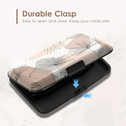 RFID Blocking Credit Cards Holder Mini Wallet Metal Business Card Case, Hard Protector Credit Card Case for Women Men, Abstract Leaf - color: Abstract Leaf
