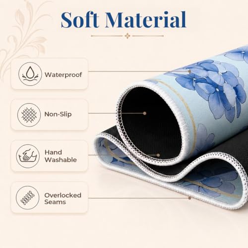 Blue Mahjong Mat for Table & 50PCS Stickers| Carrying Bag, Heavy Floral Mahjong Mats & 2 Dices, Noise Reduction Non Slip Foldable, 31.5x31.5 Game Table Cover, for Playing Card, Board Tile Games - color: Blue