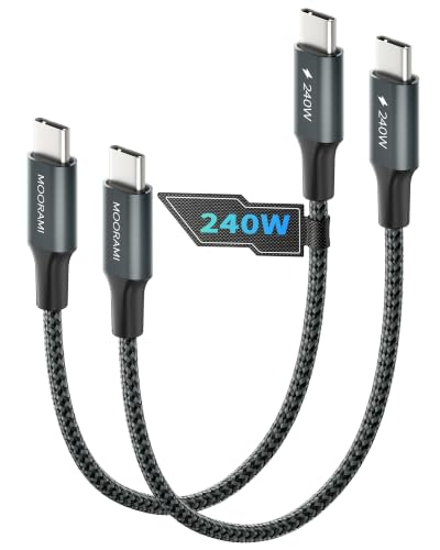 2-Pack 0.5ft 240W USB C to C Cable, Power Bank Pocket Charging | Short 6-Inch Portable Cord | PD 3.1 Fast Charge | For iPhone 17 16 15 Samsung | 48-Braided | 480Mbps Data Transfer - color: Grey, size: 0.5 ft (6 in)