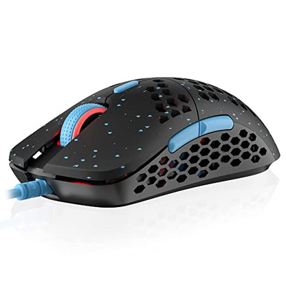 HK GAMING Mira M Ultra Lightweight Honeycomb Shell Wired RGB Gaming Mouse - Up to 12 000 cpi | 6 Buttons - 63g Only (Mira-M, Blue Phantom)