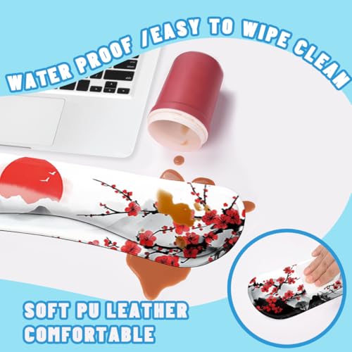 Cherry Blossom Desk Mat Set Zen Ink Landscape Large Mouse Pad with Wrist Rest 4-in-1 Desk Mat for Desktop Ergonomic Computer Desk Arm Wrist Anti-Slip Computer Ergonomic Mouse Pad Home Office Gaming - color: Cherry Blossom, size: 34.5" x 15.7"