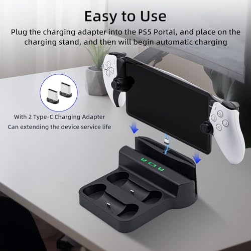 Mcbazel Charging Station for PlayStation Portal Remote Player and PS5 Controllers with LED Light and Charging Cable, Charging Dock Stand Base Holder Accessories for PS5 Portal Console - Black