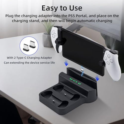 Mcbazel Charging Station for PlayStation Portal Remote Player and PS5 Controllers with LED Light and Charging Cable, Charging Dock Stand Base Holder Accessories for PS5 Portal Console - Black