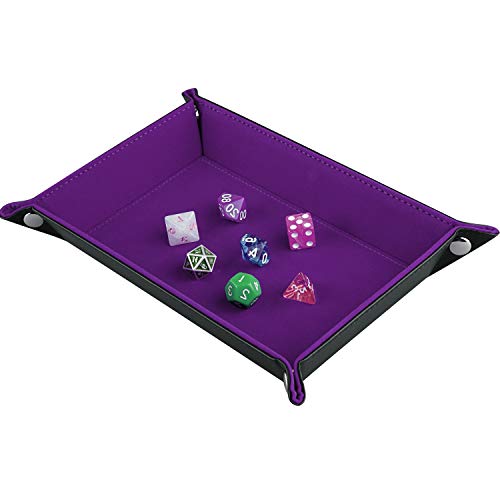 SIQUK Double Sided Dice Tray Folding Rectangle PU Leather and Dark Violet Velvet Dice Holder - color: Dark Violet