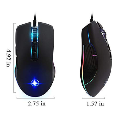 FIRSTMEMORY USB C Ergonomic Wired RGB Gaming Mouse - Optical with Adjustable DPI 800/1600/2400/3200 - Compatible with Notebook, PC, Laptop, MacBook and All Type-C Devices (Black)
