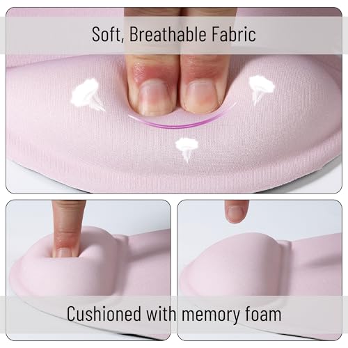 Mr. Pen- Ergonomic Mouse Pad with Wrist Rest | Blush Pink Breathable Fabric with Memory Foam Cushion, Non-Slip Rubber Base, Gel Mouse Pad with Wrist Support - color: Blush Pink