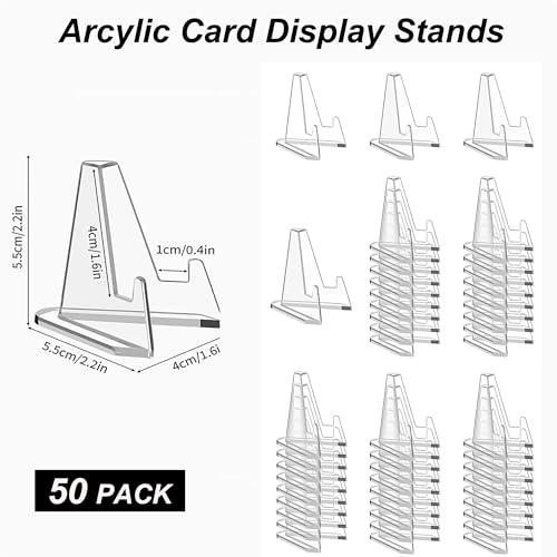 50 Packs Card Display Stand, 2.2 inch Acrylic Easel Mini Card Stand for Sports Graded Trading Baseball Football Card