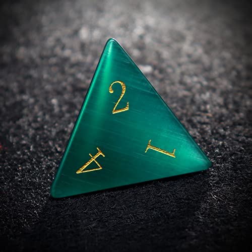 Haxtec Gemstone DND Dice Set Emerald Green Cat Eye Stone Dice with Dice Case Compatible with Dungeons and Dragons Role Playing Games DNDGift - color: Green