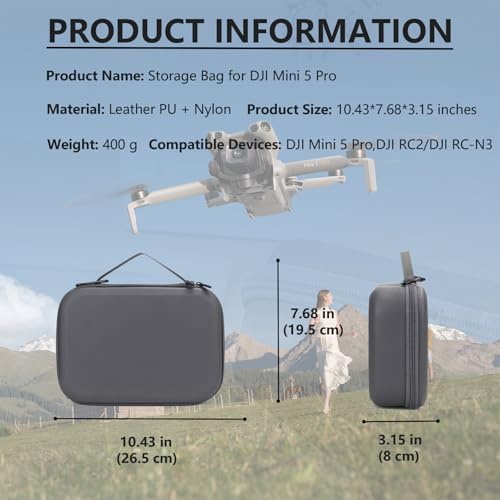 Storage Bag for Mini 5 Pro Drone Case Hard Shell Travel Carrying case Compatible with Mini 5 Pro, DJI RC 2/ RC-N3 Controller and Accessories