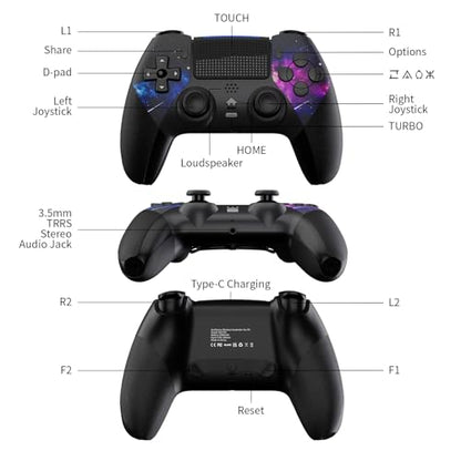 AceGamer Wireless Controller for PS5/Pro/Slim/PC, Hall Effect Joysticks, Macro/Turbo Function, Bluetooth Controller with 6-Axis Gyro/Dual Vibration/Touchpad/Ergonomic/Speaker/3.5mm Audio Jack! - color: Galaxy
