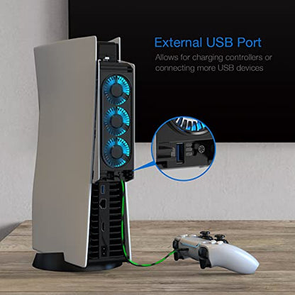 JUSPRO Cooling Fan for PS5 Accessories, Upgraded Quiet Cooler Fan with LED Light for PlayStation 5 Console/PlayStation 5 Digital Edition & Ultra HD Game Console - color: PS5 fan