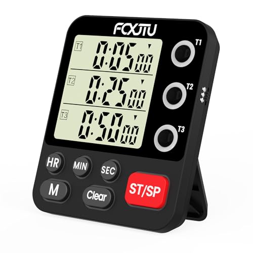 Digital Dual Triple Kitchen Timer, 3-Channel Magnetic Countdown Timer for Cooking, Large Display Stopwatch Multi Food Classroom Timer Loud Alarm for Seniors Teachers Battery Included (Black) - size: YS318 Black