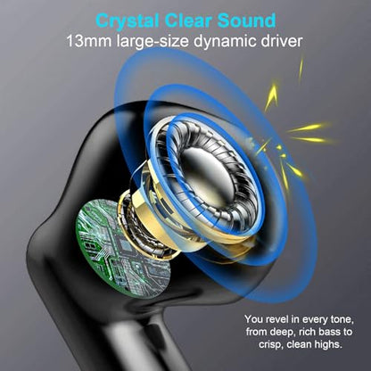 Wireless Earbuds, Bluetooth 5.4 Earbuds Stereo Bass, Bluetooth Headphones in Ear Noise Cancelling Mic, Sports Earphones IP7 Waterproof, 32H Playtime USB C Mini Charging Case Ear Buds for Android iOS - color: Deep Black
