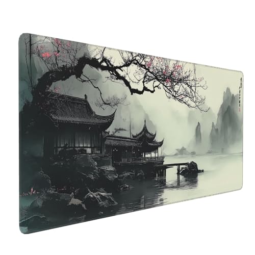 XL Extended Mouse Pad & Keyboard Desk Mat, Japanese Watercolor Cherry Blossom, Non-Slip Rubber Base, 35.4" x 15.7 - color: Cherry blossom pattern