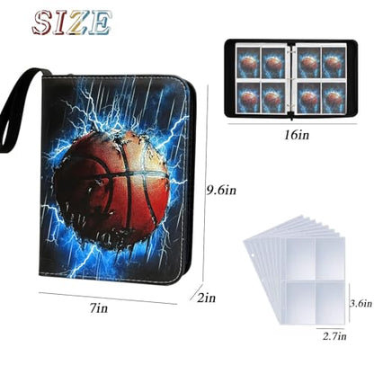 400 Pocket Zippered Basketball Card Binder, 4-Pocket Trading Card Album with 50 Removable Sleeves, PU Leather Waterproof Sports Card Holder for NBA Basketball Cards Storage Display Case Gift - color: Basketball