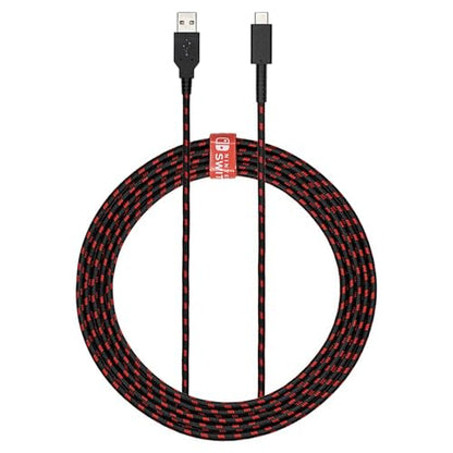 PDP Gaming Charge Cable Licensed for Nintendo Switch 8 ft USB-C | 8-Foot Charging Cable, Durable Braided Design, Cable Management Tie Strap, Charge & Sync Compatibility, Black/Red