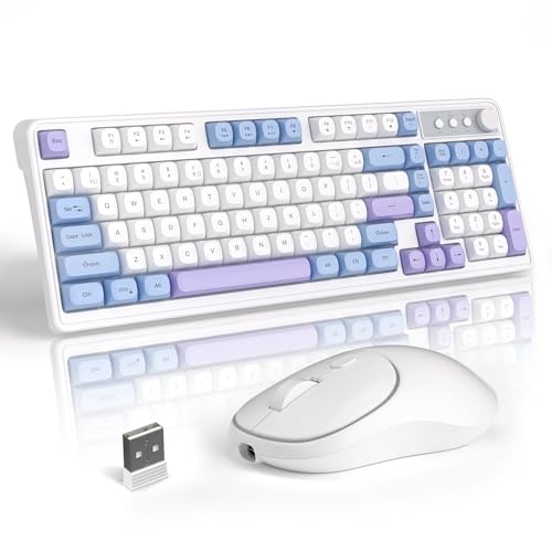 MageGee Wireless Gaming Keyboard and Mouse Combo V560, RGB Backlit Rechargeable Mechanical Feel 2.4GHz Quiet Blue White Purple Keyboard Mouse for Mac Laptop PC Gamer - color: Blue White Purple
