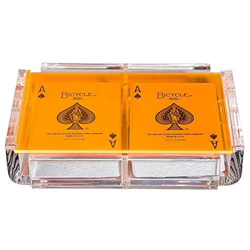 Modern Elegant Playing Card Deck Holder Tray with 2 Decks of Playing Cards in Unique Stylish Deluxe Acrylic Box with Color lid (Neon Orange) - color: Neon Orange