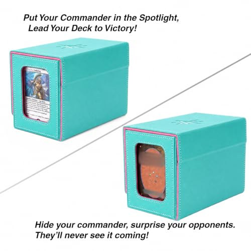 Venssu MTG Deck Box for Commander Display with Dice Tray (Teal & Pink) | Holds 200 Single/160 Double-Sleeved Cards, Fit MTG/PTCG/OPTCG Cards, Strong Magnet, With 2 Dividers & 1 Magnetic Card Holder - color: Teal & Pink