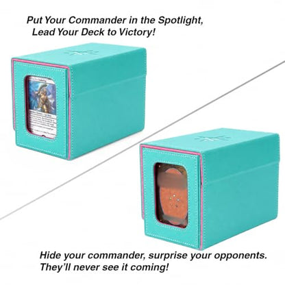 Venssu MTG Deck Box for Commander Display with Dice Tray (Teal & Pink) | Holds 200 Single/160 Double-Sleeved Cards, Fit MTG/PTCG/OPTCG Cards, Strong Magnet, With 2 Dividers & 1 Magnetic Card Holder - color: Teal & Pink