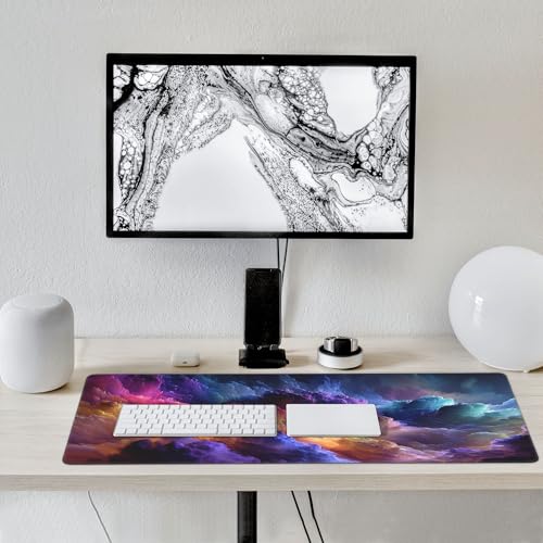Extra Large Gaming Mouse Pad, Colorful Galaxy Cloud Design, Non-Slip Rubber Base, Washable, 35.4 x 15.7 - color: Fantasy scenery