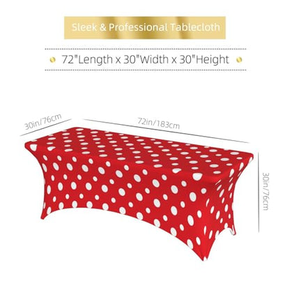 Famame Red White Polka Dots Rectangular Fitted Tablecloth- 6Ft Stretch Spandex Table Covers Patio Design Tablecloths for Wedding Banquet Party (72Lx30Wx30H) - color: Red Polka Dots, size: 3" x 1" (Rectangular)