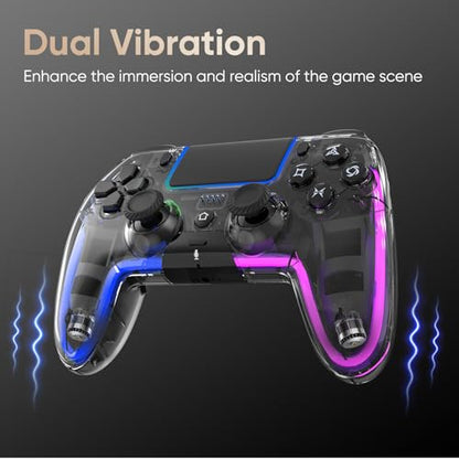 BETMI Wireless Controller for PS5, Pro/Slim/MAC/Steam Deck/PC, Hall Effect Joysticks,Dual Vibration, Marco/Turbo, 3.5mm Audio Jack, 6-Axis Gyro, Mute, Bluetooth LED Gamepad with Speaker(9 Colors Single & Dual-Color LED, L Blue R Pink, Transparent) - color