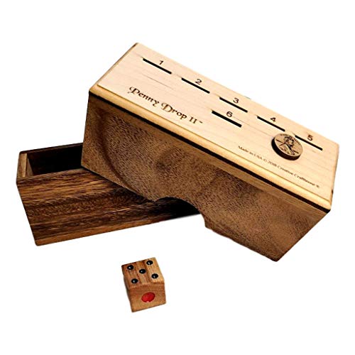 Penny Drop II Wooden Dice Game – Handmade Family Game with Maple Wood Lid - size: Maple Top