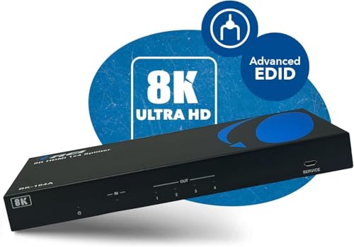 OREI 8K HDMI Splitter 1 in 4 Out, 1 x 4 Duplicate/Mirro Screen with Audio Extractor UltraHD Supports Upto 4K @ 120Hz IR EDID HDCP 2.3 for PS5, Xbox, NVIDIA (BK-104A) | OREI 8K HDMI Splitter 1 in 4 Out, Downscaler & Audio Extractor Up to 8K@60Hz 4:2:0. 1x4