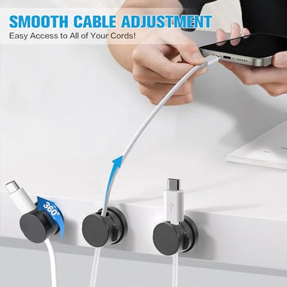 6PC Cord Organizer Holder for Desk, New 360° Rotatable Spring Cable Clips | Strong Adhesive Cable Management Office Desk Accessories, Adjustable Wire Charger Holder for Nightstand, Home, Kitchen, Rv