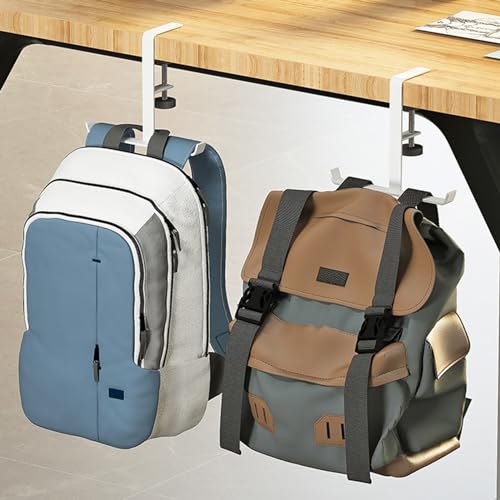 Headphone Stand Hanger Holder, Under Desk Clamp Hook Mount, Under Desk Mount Headset Hook Clip, Backpack Hanger Reduce Desk Clutter (White) - color: White