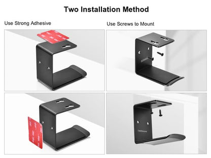 aceyoon Aluminum Alloy Headphone Stand 2 Pack Under Desk Mount Hook Adhesive or Screws Headset Hanger with Silicone Pad 5kg Load Capacity Silicone Gaming Headset USB Cables for Studio / Office / Home