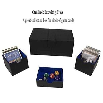 AEGIS GUARDIAN Card Deck Box for MTG with 3 Tray Commander Deck Box Hold 200+ Double Sleeved Cards, PU Leather 7 Strong Magnets Card Storage Box Deck Game Case for TCG CCG, Black and Blue Inner - color: 8-3