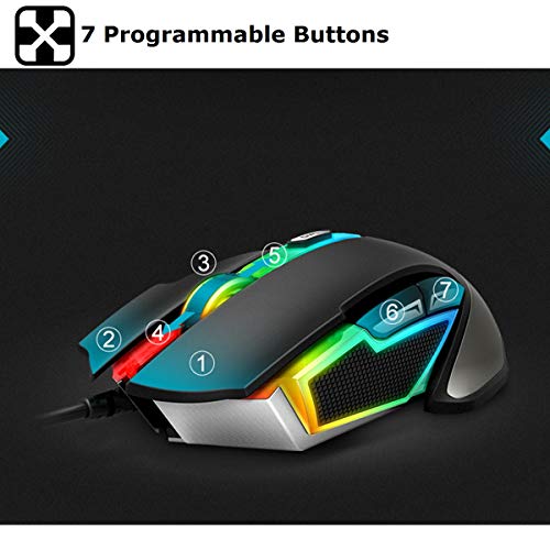 RAPOO V302 Optical Gaming Mouse Wired with 16.8 Million RGB Backlight, Ergonomic Design, 14 Adjustable DPI, 7 Programmable Buttons for Windows 7/8/10/XP Vista, Desktop, Laptop, PC- Black